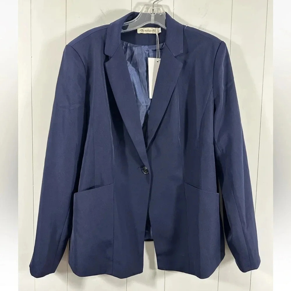 NEW MODFUL Womens Navy Blue Business Blazer Office Jacket Size Large L - Picture 1 of 5